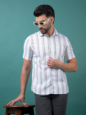 CRIMSOUNE CLUB Men Striped Casual White, Black Shirt