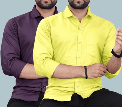 CLOSWIF Men Solid Casual Purple, Dark Green Shirt(Pack of 2)