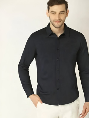 Purever India Men Solid Formal Black Shirt