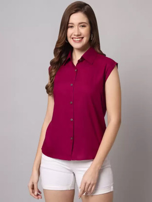RIJHARI Women Solid Casual Purple Shirt