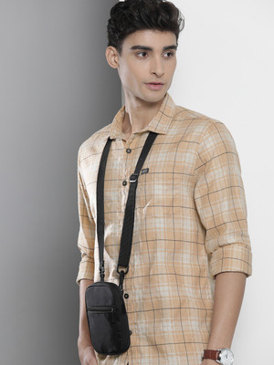 The Indian Garage Co. Men Checkered Casual Beige Shirt