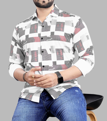 dream believe fashion Men Striped Casual White, Black Shirt