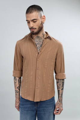 Wamoda Men Self Design Casual Brown Shirt