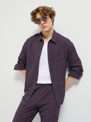 THE BEAR HOUSE Men Striped Casual Maroon Shirt
