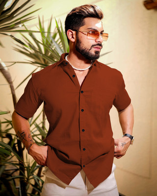 METRONAUT Men Solid Casual Brown Shirt