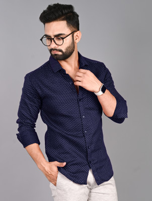 FUBAR Men Printed Casual Blue Shirt