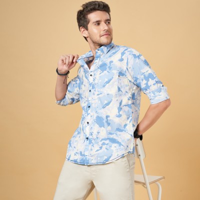 Urban Ranger by Pantaloos Men Printed Casual Light Blue, White Shirt