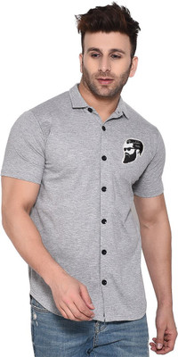 GEUM Men Printed, Solid Casual Silver Shirt