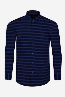 HOC Men Striped Formal Blue Shirt