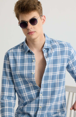 METRONAUT Men Checkered Casual Light Blue Shirt