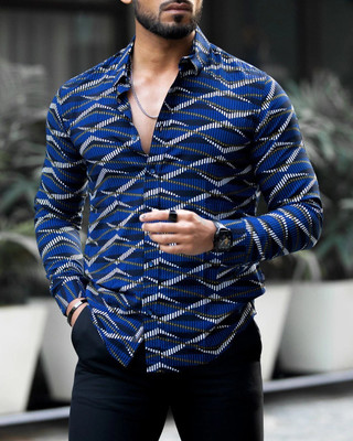 Bridons feb Men Printed Casual White, Blue Shirt