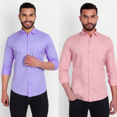 TIBAKKDI Men Solid Formal Light Blue, Pink Shirt(Pack of 2)