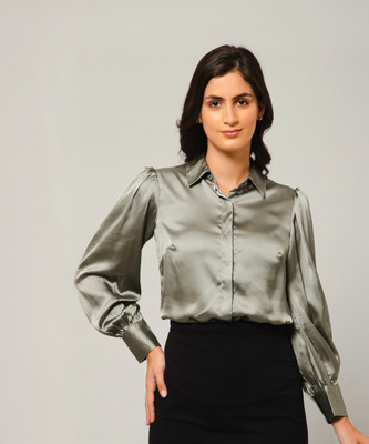 PURYS Women Solid Casual Grey Shirt