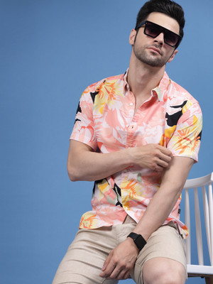 RIGO Men Printed Casual Pink Shirt