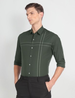 ARROW Men Striped Formal Dark Green Shirt