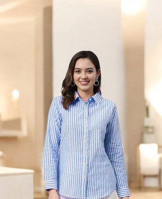 JG Enterprise Women Printed Casual Blue Shirt