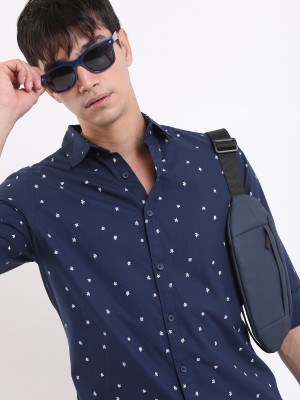 HIGHLANDER Men Printed Casual Dark Blue Shirt