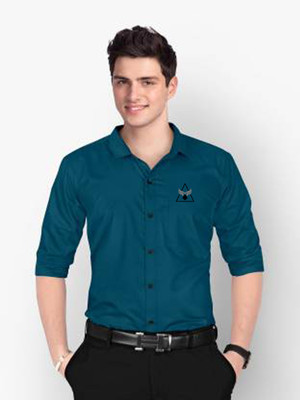 Marmic Fab Men Solid Formal Blue Shirt