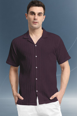 A DEEMOON TREND Men Self Design Casual Purple Shirt