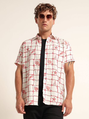 WHISQ Men Printed Casual White, Red Shirt