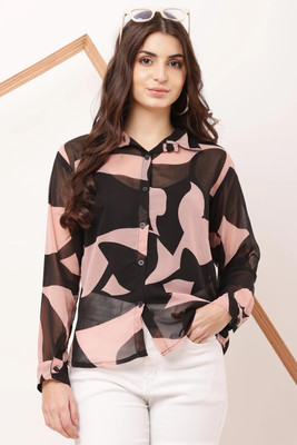 IK Fashion Women Printed Casual Pink, Black Shirt