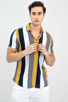 CLUBLAVISH Men Striped Casual Grey, Yellow, Black Shirt