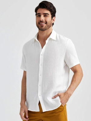 Webric Men Self Design Formal White Shirt