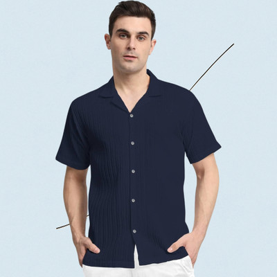 A Rodeiz Men Self Design Casual Dark Blue Shirt