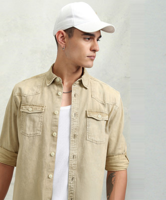 HIGHLANDER Men Solid Casual Beige Shirt