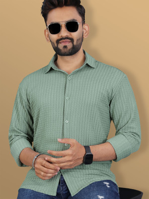 VeBNoR Men Self Design Casual Light Green Shirt