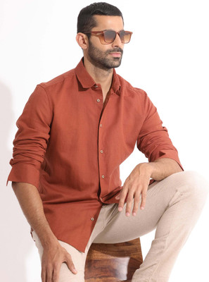 RARE RABBIT Men Self Design Casual Brown Shirt