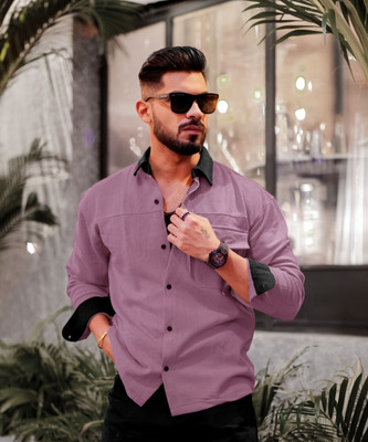 MANIAC Men Solid Casual Pink Shirt