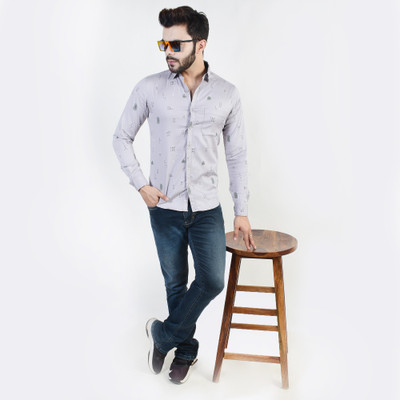 VALENCLUB Men Printed Casual Black, Grey Shirt