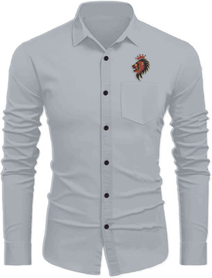 Sanskruti Men Embroidered Casual Grey Shirt
