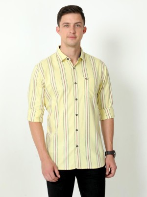 URBARO Men Striped Casual Yellow Shirt