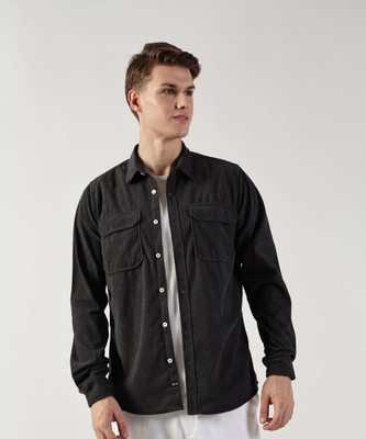 THOMAS SCOTT Men Solid Casual Black Shirt