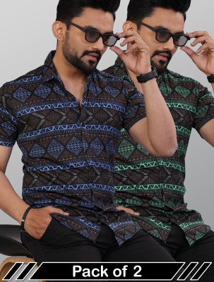 Keshav Men Printed Casual Black, Green Shirt(Pack of 2)