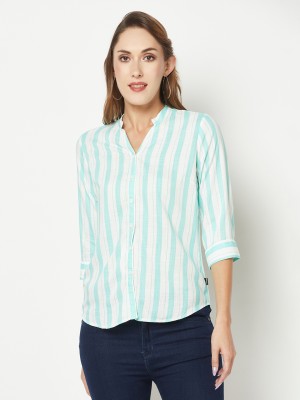 CRIMSOUNE CLUB Women Printed Casual White, Light Green Shirt