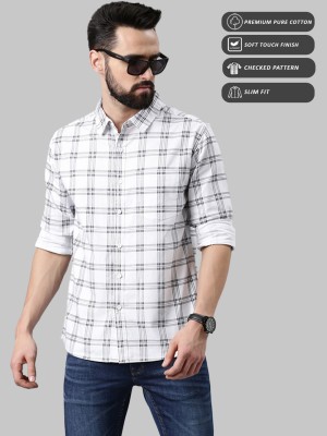 METRONAUT Men Checkered Casual White Shirt