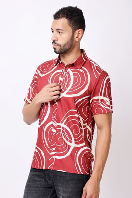 Stylox Men Printed Casual Maroon, White Shirt