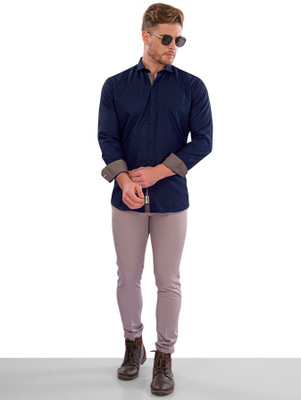 LOOKMARK Men Solid Formal Dark Blue Shirt