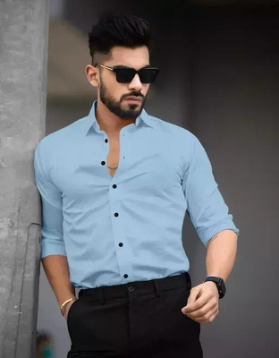 Jumii Enterprise Men Solid Casual Light Blue Shirt
