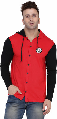 tfurnish Men Solid Casual Black, Red Shirt