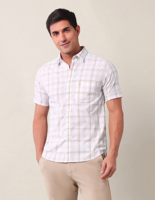 U.S. POLO ASSN. Men Checkered Casual Beige Shirt