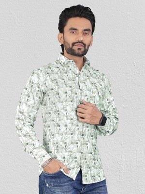 ISUEL FAB Men Printed Formal Light Green Shirt