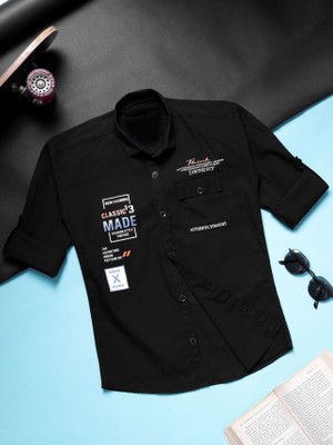 Yk Boys Printed Casual Black Shirt