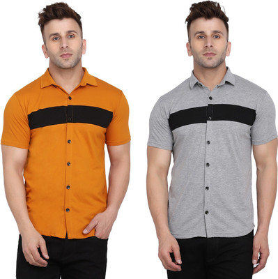 GEUM Men Self Design Casual Multicolor Shirt(Pack of 2)