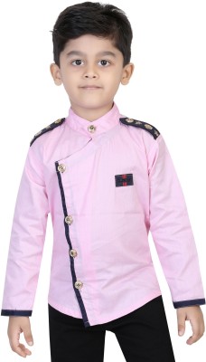 FASHION GRAB Boys Solid Casual Pink Shirt