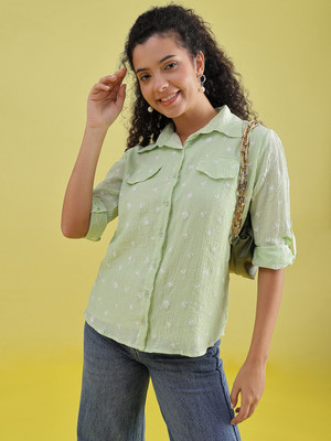 LIMEROAD Women Printed Casual Light Green Shirt