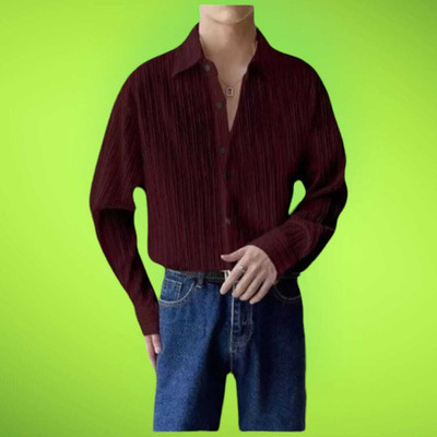 SHIVAY FASHION Men Self Design Casual Maroon Shirt
